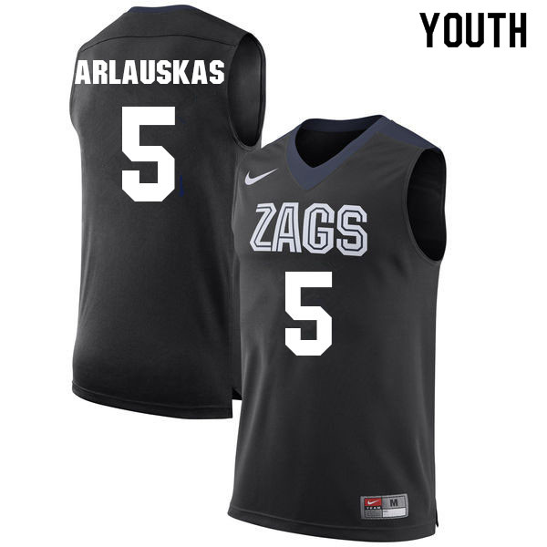 Youth #5 Martynas Arlauskas Gonzaga Bulldogs College Basketball Jerseys Sale-Black